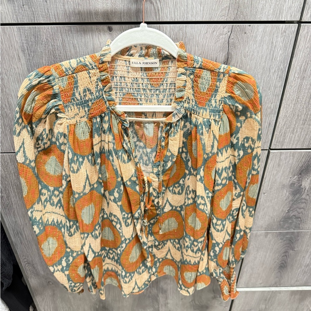 Ulla Johnson Geometric Blouse - Orange and Teal